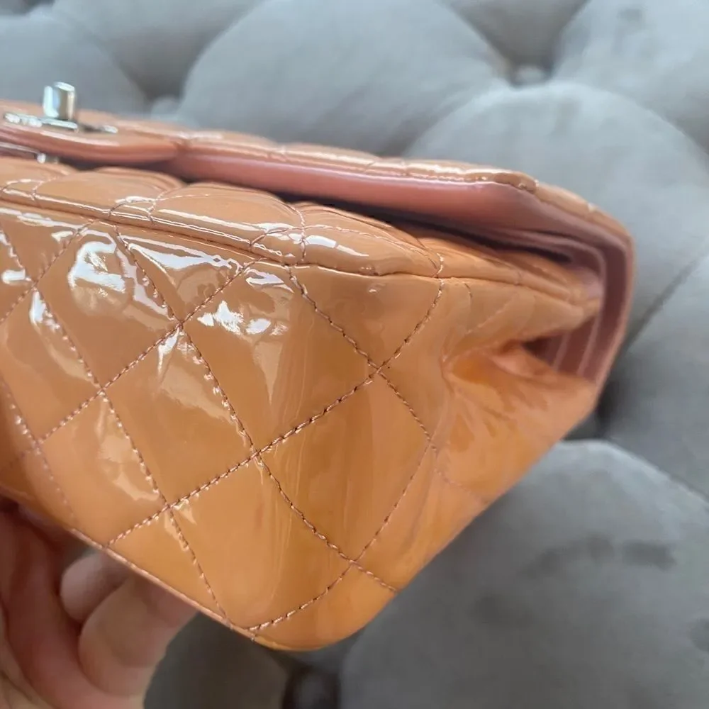 CHANEL Classic Medium Double Flap Bag peach patent